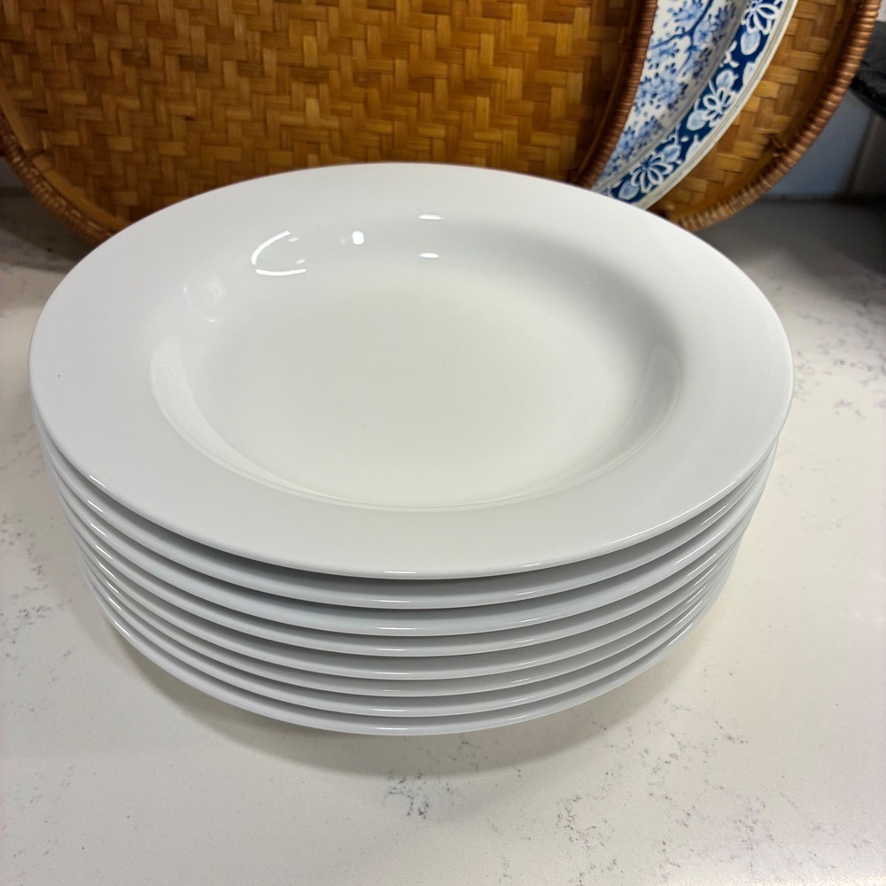 8 Crate & Barrel Soup Bowls 9" Porcelain Rimmed Pasta Scandi Modern Clean Girl